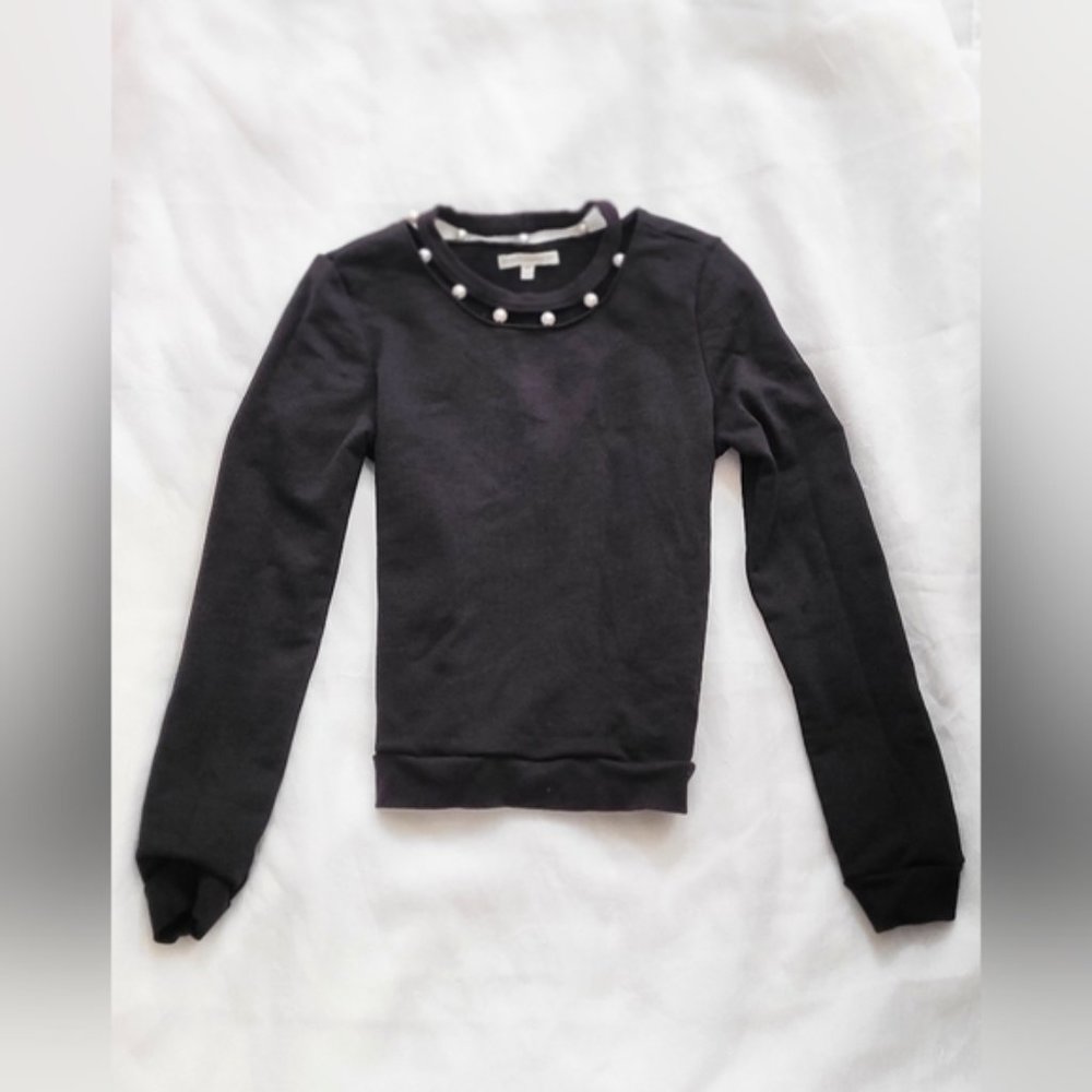 NWOT! Rebecca Minkoff Women's Black Faux Pearl Neckline Sweatshirt Size XS
